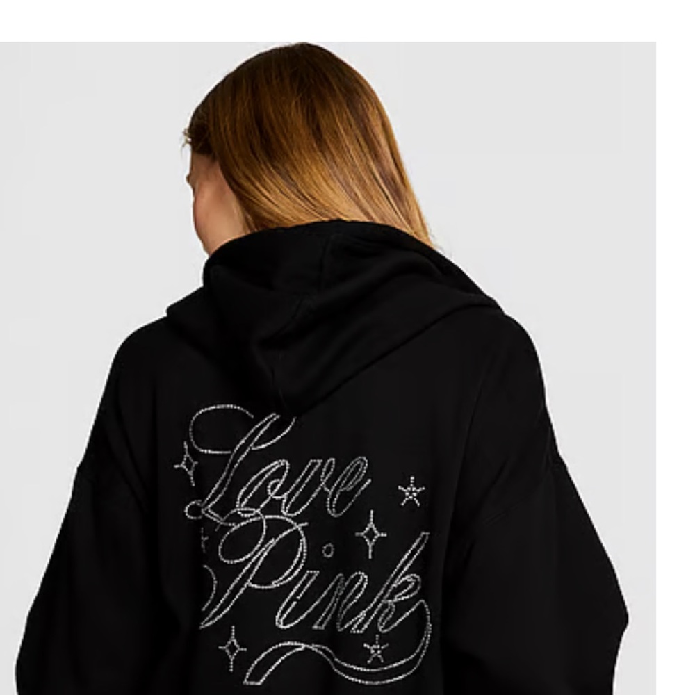 PINK Victoria's Secret Black Hoodie with Silver Embellishments